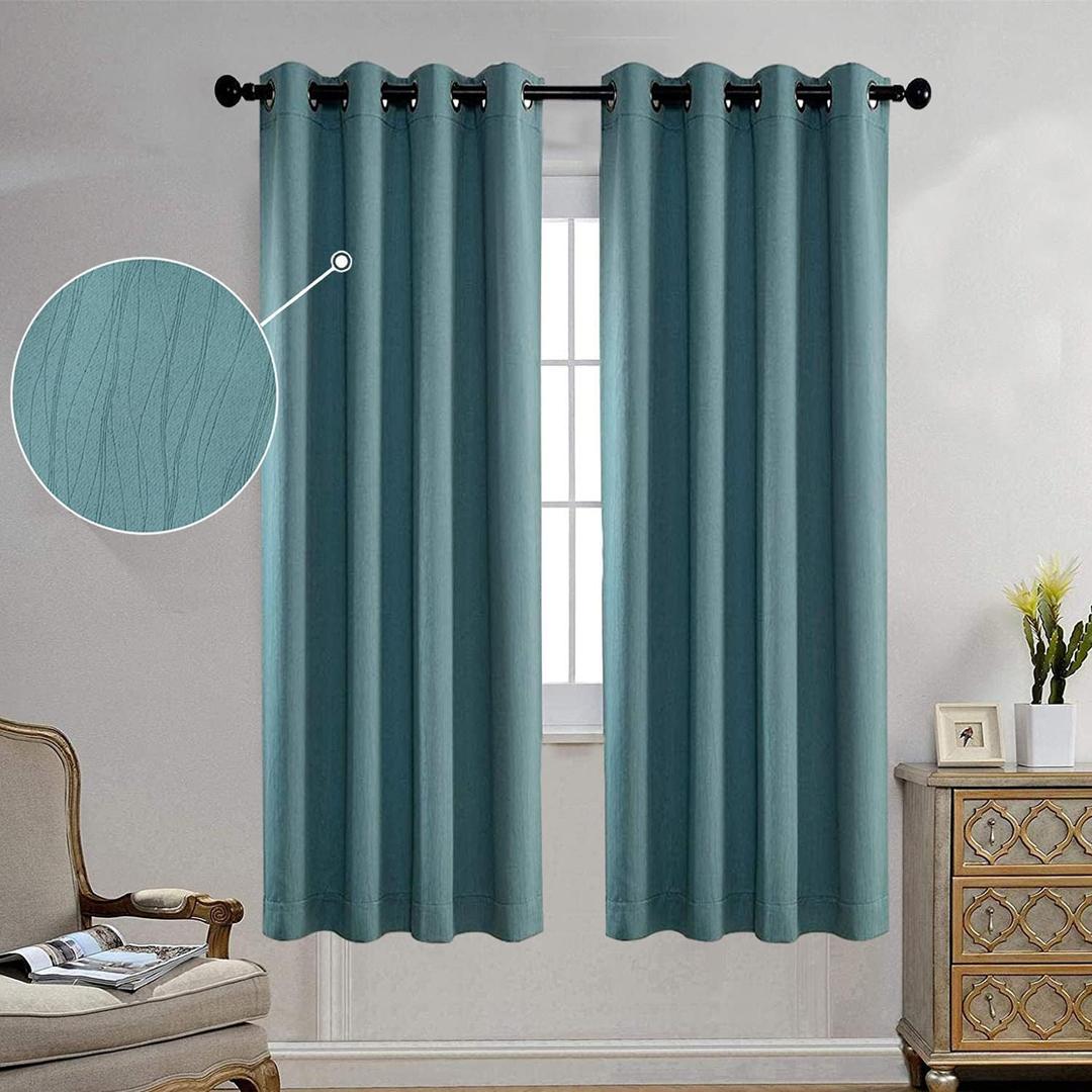 MIUCO Blackout Curtains Room Darkening Curtains Textured Grommet Curtains for Window Treatment 2 Panels 52x63 Inch Long Teal (52"W x 63"L (Pack of 2))