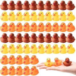 Haooryx Fall Mini Rubber Ducks - 60Pcs Holiday Bath Toys Autumn Maple Leave Bathtub Float Ducky Tiny Squeak Duck for Kids Fall Themed Party Festival Favors Baby Shower Toys School Class Game Reward