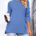 PRETTYGARDEN Women's Knit Fall Sweaters Long Sleeve Pullover Crewneck Split Hem Oversized Tunic Sweater Tops Winter Clothing (Blue, S)