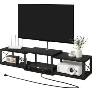 IBUYKE Floating TV Stand with Power Outlet,Wall-Mounted Floating Stand for TVs up to 55",Metal Wall Entertainment Center,Wall Mounted TV Shelf with Storage for Living Room Bedroom,Black UWST011B