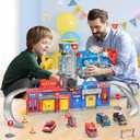 Kids Toys for 3 4 5 6 Years Old Boys, 29.5'' Large City Action Toddler Playset with Lights Sounds, Police & Fire Station Transform Track Toy with 4 Cars, Helicopter, Walkie-Talkie, Gifts for Boy Girl