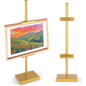 Tabletop Easel Stand, Adjustable Picture Frame Stand for Display Up to 25 H, Gold Metal Picture Frame Holder, Suitable for Displaying Photos, Artwork, and Canvases (Gold)