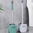 Toilet Brush, Silicone Toilet Bowl Brushes and Holder for Bathroom, Compact Flexible Toilet Cleaner Brush with Ventilated Drying Holder, Wall Mounted/Floor Standing Gray/Green–Long Non-Slip Handle
