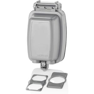 Leviton Weatherproof Outlet Box, Extra Duty 1-Gang While-In-Use Cover Includes Inserts for Single, Duplex and Decora/GFCI Receptacles, Vertical Mount, Plastic Enclosure, 5980-UGY, Gray