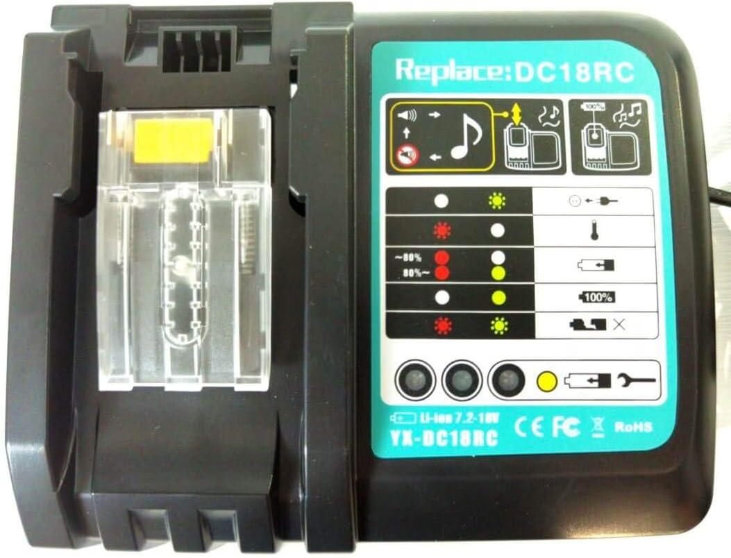 DC18RC 14.4V-18VLi-Ion Battery Charger Compatible with Makita DC18RC DC18RD DC18RA DC18SD DC18SF to Work with BL1830 BL1840 BL1850 BL1860 BL1840B BL1820 BL1815 BL1430 BL1450 Makita 18V Battery