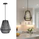 Boho Pendant Light, Bamboo 12" Basket Hanging Light, Large