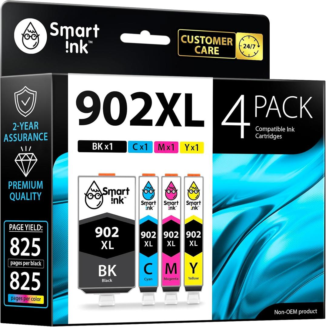 Smart Ink Compatible Ink Cartridge Replacement for HP 902 XL 902XL (4 Combo Pack) to use with Officejet Pro 6978 6968 6974 6975 6960 Officejet 6951 6954 6956 6958 Printers Smart Ink Compatible Ink Cartridge Replacement for HP 902 XL 902XL (4 Combo Pack) to use with Officejet Pro 6978 6968 6974 6975 6960 Officejet 6951 6954 6956 6958 Printers