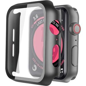 [2 Pack] Roity 44mm Case Built in Tempered Glass Screen Protector Compatible for Apple Watch SE3 SE2 SE Series 6 Series 5 Series 4 44mm, Ultra-Thin Shockproof Hard PC Full Protective Cover for iWatch, Black