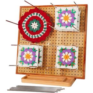 11.8" Crochet Blocking Board with 16 Pins/Pegs, Blocking Boards for Crochet Projects, Granny Square Blocking Board for Crochet Projects, Wooden Crocheting Accessories Gifts for Crocheters