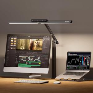 Honeywell LED Desk Lamp with Clamp - HJ1 Sunturalux Eye-Caring Clip on Lights for Home Office, 1200LM Clamp Lamp 4 Color Modes Step less Dimming Task Desk Light for Working Black