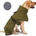 Barkworthies Dog Raincoat - Waterproof Winter Jacket with Velvet Inner, Reflective Strip, Green, Large