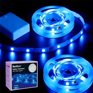 BestLuz Battery Operated LED Strip Lights 2X 3.33ft Flexible Blue LED Light Strip for Bedroom Room Decor, Battery Powered Lighting for Cabinet Shelf Closet TV Backlight