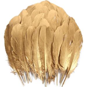 THARAHT 120pcs Gold Goose Feathers Natural Bulk 6-8 inch 15-20cm for Crafts DIY Cosplay Wedding Party Halloween Decoration Goose Nagoire Feathers