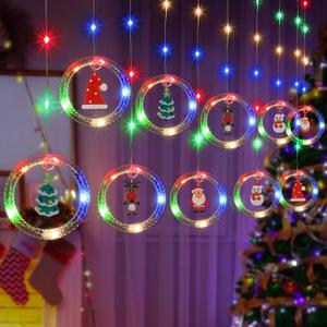 Christmas Decorations, 110LED Ring Curtain Lights with Pendant and 8 Modes, USB and Battery Powered Christmas Lights for Garden, Party, Wall and Christmas Decor(Multicolor)