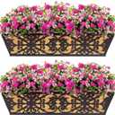 2 Pack 24 Inch Window Boxes Planters Railing Planter Box with Adjustable Brackets & Coco Liners Fabric Plant Grow Bags Deck Railing Planter Boxes Balcony Hanging Flower Box for Outdoor Plants