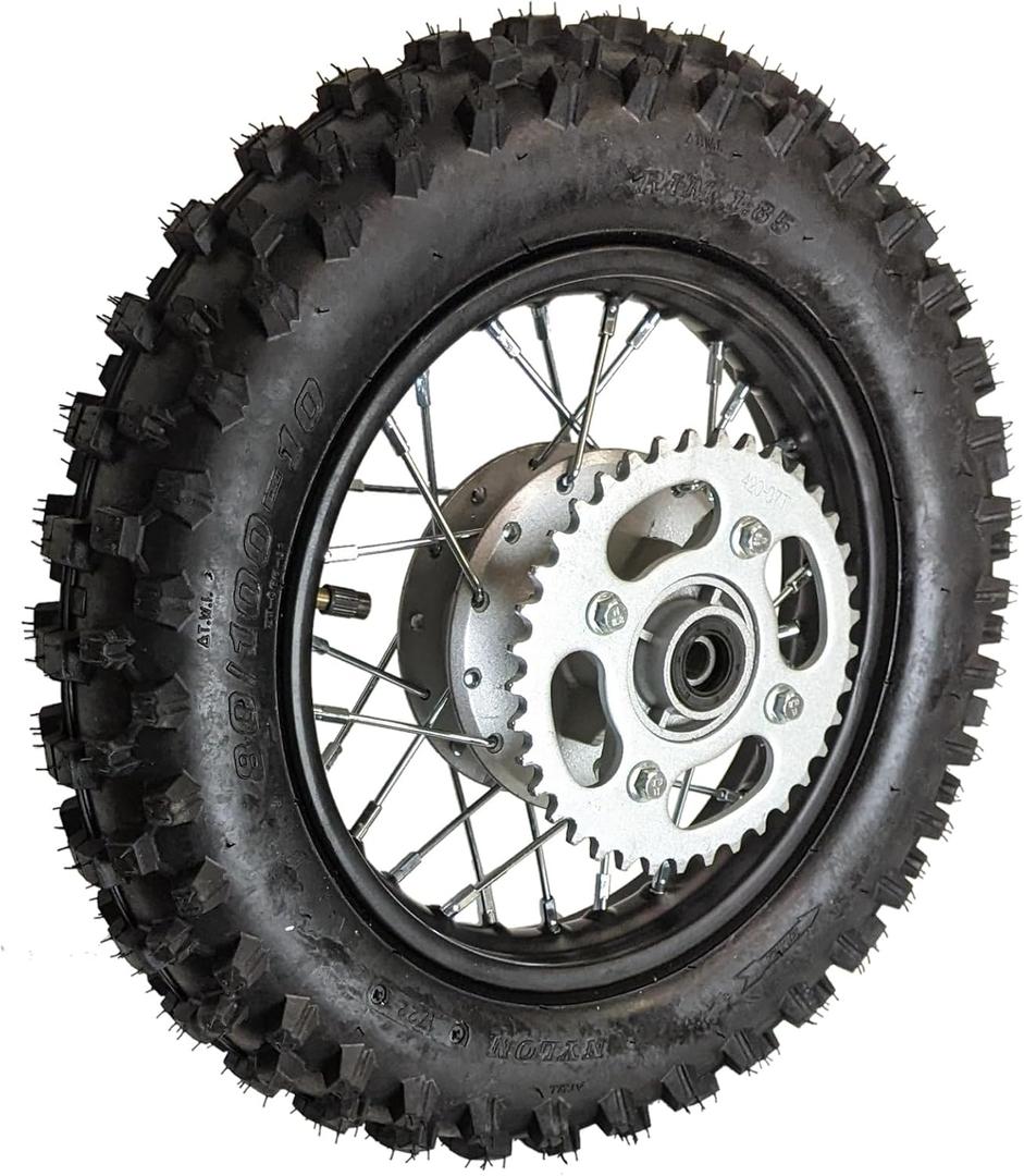 10" Rear Wheel Rim Tire Assembly 12mm Bearing for 50cc 70cc 90cc 110cc Dirt Pit Pro Trail Bike CRF50 DRZ70 PW50 BBR50 TTR50 DRZ50 SSR 3.00-10 80/100-10 1.4x10 (Tire 3.00-10 No Drum Brake)
