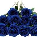 DuHouse 10pcs Fake Roses Artificial Silk Flowers Faux Rose Flower Long Stems Bouquet for Arrangement Wedding Centerpiece Party Home Kitchen Decor (Royal Blue)