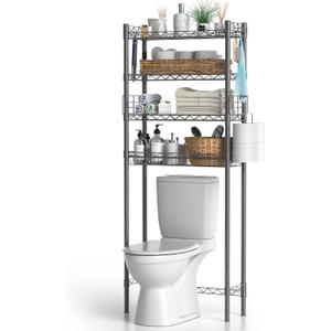 Bathroom Organizer Over Toilet Storage, 4-Tier Toilet Shelf Bathroom Shelves Over Toilet, Above Toilet Storage Rack Bathroom Space Saver, Gray (Grey)