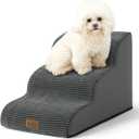 COZY KISS Dog Stairs for Small Dogs 15.7" H, Curved Dog Step for Puppy, Older Cat, Medium Pet Ramp for Sofa, Couch or Chair, Ladder with High Density Foam, 3 Step, 15.7x22.4x15.7 inch, Charcoal Grey