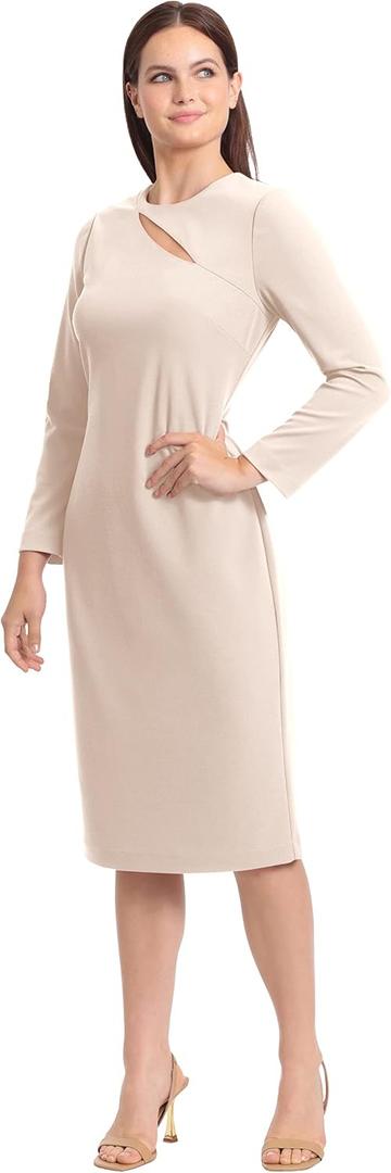 Maggy London Women's Women's Dresses Long Sleeve Keyhole Neck Scuba Crepe Sheath Dress Office Workwear Event Guest of Wedding (Beige) 16 Plus, Horn 