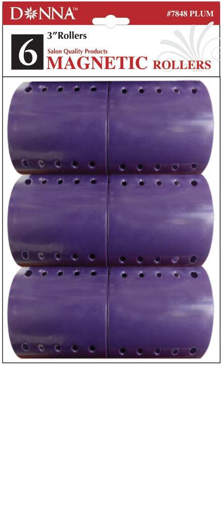 Donna 3" Magnetic Hair Rollers, Ideal for Styling with Pins, Picks, or Clips, Easy to Clean and Maintain, Easy to Use and Reusable Hair Styling (PLUM, 1 Count (Pack of 6))