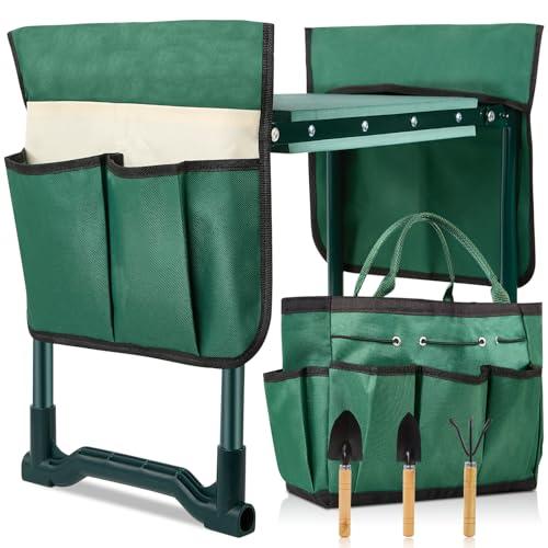 Koutop Garden Kneeler and Seat, 2-in-1 Garden Stool with 10" Wide Soft Knee Pads, Heavy-Duty Foldable Gardening Bench Chair with 2 Tool Pouches, Gardening Gifts for Women Men Seniors Mom