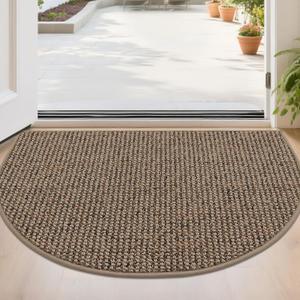 BEQHAUSE Dirt Trapper Door Mat 24" x 36" Half Circle Non-Slip Washable Doormats Entrance Rugs Absorbent Welcome Low Profile Floor Mats for Front Back Door and Entryway, Taupe