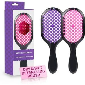 Detangling Brush,2 Pack Detangler Brush, Gentle & Effective Detangling on Wet or Dry Fragile Hair Types,Ultra-light, Detangling Brsuh ventilated and antistatic hairbrush (Pink+purple)