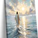 Jesus Walking On Water Canvas Wall Art Christian God Wall Decor Picture Religious Spirit Faith Poster Print for Living room Bedroom Church Decoration, 12x16in