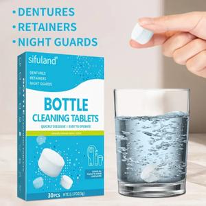 Bottle Cleaning Tablets - 30 Count No Scrub Water Bottle Cleaner for Coffee Mugs, Thermoses, Plastic/Glass Bottles - Fast Dissolving, Safe for All Materials, Individual Packaging