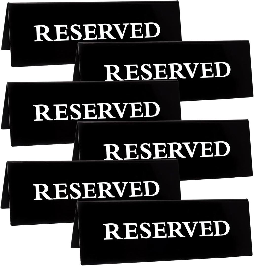 6 Pieces Plastic Reserved Table Sign for Wedding Acrylic Double Side Table Tent Black Guest Reservation Tables Seat Sign 5.9 x 2 Inches Reserve Seating Signs for Restaurant Chairs Wedding