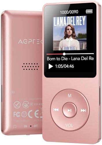 AGPTEK A02 MP3 Player with Bluetooth 5.3, 1.8 inch Screen Portable Music Player with Speaker, FM Radio, Voice Recorder, Supports Expanded Up to 128GB(Rose Gold, 32GB)