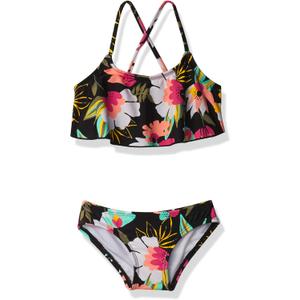 Kanu Surf Girls' Karlie Flounce Bikini Beach Sport 2 Piece Swimsuit (10, Tropical Dance Black)