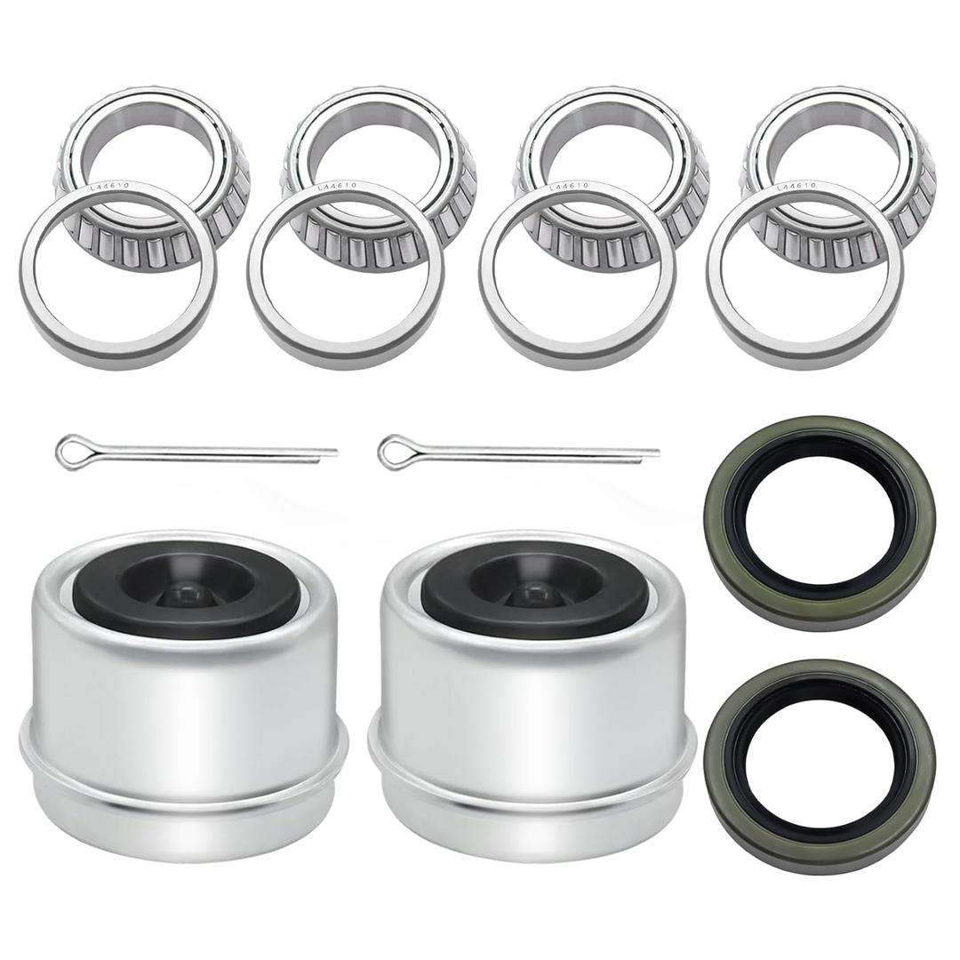 2 Set Fits for 1-1/16'' Trailer Bearing Kits L44649/L44610 and 12192TB Seal OD 1.980'' Axles Trailer Wheel Hub Bearings Kit with Dust Cover and Cotter Pin