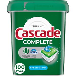 Cascade Complete Dishwasher Pods, Dishwasher Detergent, Dish Detergent Tab Tablets, Fresh, 100 Count