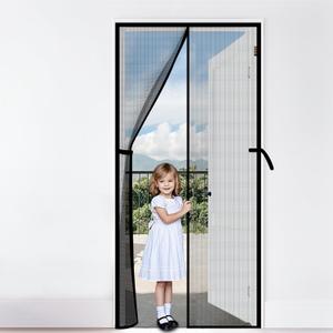 Magnetic Screen Door, Fits 36'' x 98'' Door, Scratch-Proof Polyester, Keep Annoying Creatures Out, Pet Friendly Mesh, Easy Install, Self-Sealing, with Keep Open Straps if Don't Need Close, Grey