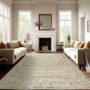 Cream and Light Tan Area Rugs Washable Rug for Living Room Bedroom, Distressed Floral Boho Vintage Style Non Slip Soft Rug Extra Large Carpet for Dining Room 9x12