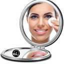 OMIRO 1X/10X Magnifying Compact Mirror with PU Leather, Ultra-Portable for Purses and Travel, Round Black