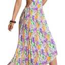MakeMeChic Women's Casual Striped Cut Out One Shoulder Sleeveless High Waist Summer A Line Maxi Dresses Purple Large