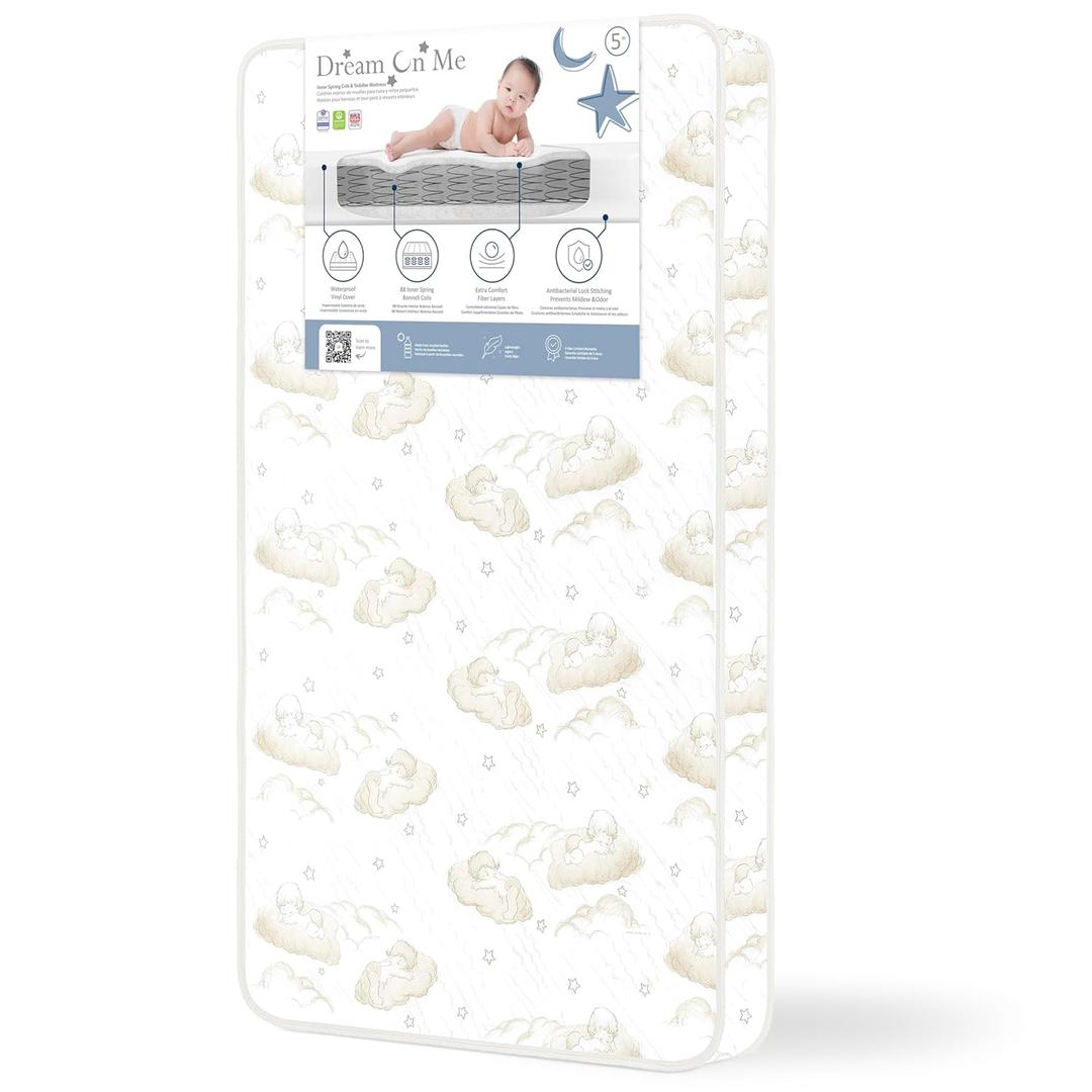 Dream On Me Twilight 5 88 Coil Inner Spring Crib & Toddler Mattress Brown Cloud, Greenguard Gold & BSA Certified, Waterproof & Stain-Resistant Cover, Fits Standard Full-Size Cribs & Toddler Beds