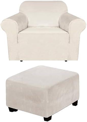 Andreannie Velvet Cream Chair Slipcovers Armchair Sofa Covers Chair Couch Covers for Armchair Bundle Ottoman Slipcover (Cream) Andreannie Velvet Cream Chair Slipcovers Armchair Sofa Covers Chair Couch Covers for Armchair Bundle Ottoman Slipcover (Cream)