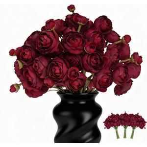 Silk Ranunculus Artificial Flowers Bulk 18PCS - Dark Red Silk Bouquet for Wedding Centerpieces, Bridal Shower, Home Decor Arrangements