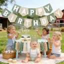 Sage Green 1st Birthday High Chair Decorations- First Birthday Banner Wild One Highchair banner 1st birthday boy with Tassels, Crown & One Cake Topper, Boho 1st Birthday Party Supplies photo props