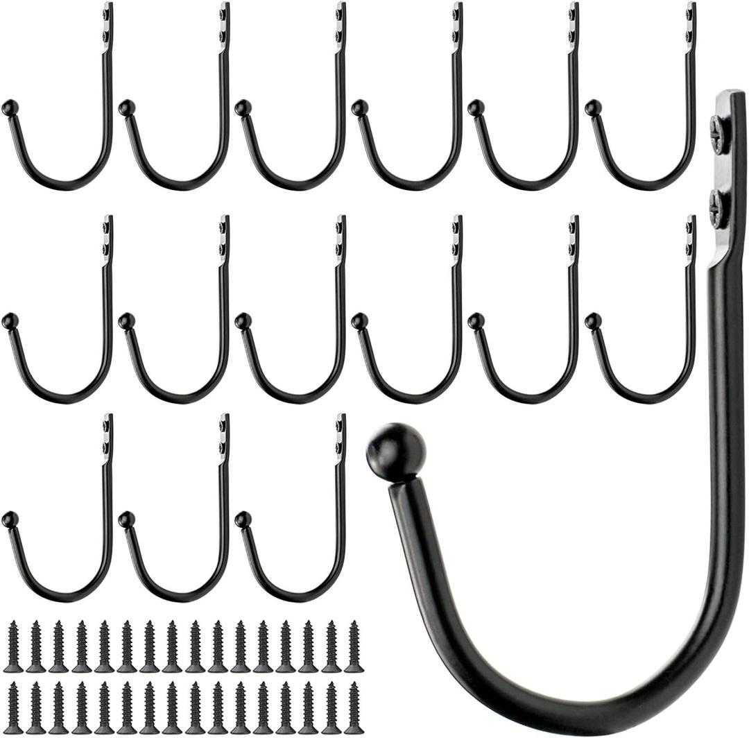 Small Single Coat Hooks Wall Mounted Wooden Entryway Key Hanger Coat Rack, Black, 14pcs with 28 Screws, 3.9inch