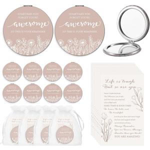CroBlissful Mother's Day Inspirational Gifts for Women Bulk Wildflower Compact Mirror Makeup Purse Double Sided Folding Mirror Inspirational Gift Cards with Bag for Women(12 Set,Classic)