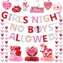 2 x Galentines Day Decorations for Party: Glitter Happy Galentines Day Banner Red Heart Garland No Boys Allowed Sign Hanging Swirls Honeycomb Centerpieces for Girls Night Party Decor