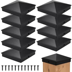 4x4 Post Caps (Fits True 3.5" x 3.5" Wood Posts) - Matte Black Aluminum Pyramid Style, Durable Metal Toppers for Fence, Deck, and Mailbox Protection (10 Pack)