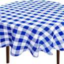 Hiasan Checkered Round Tablecloth 60 Inch - Waterproof Stain and Wrinkle Resistant Washable Fabric Table Cloth for Dining Room Party Outdoor Picnic, Royal Blue and White