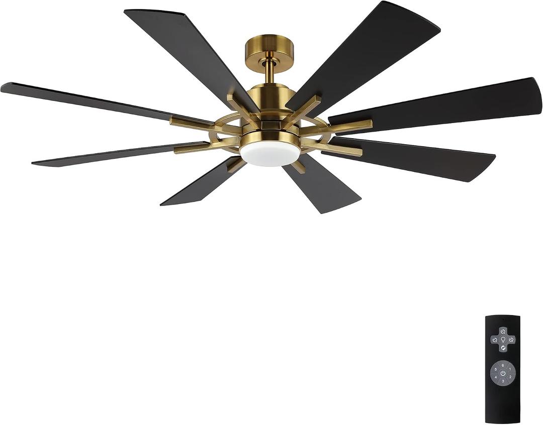 60" DC Ceiling Fan with Lights and Remote Control, Gold and Black Ceiling Fan, 8 Plywood Blades, 6-Speed Reversible DC Motor, Modern Ceiling Fans Indoor for Kitchen Bedroom Living Room