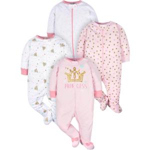Gerber Baby-Girls 4 Pack Sleep 'N Play Footie (0-3 Months, Castle)
